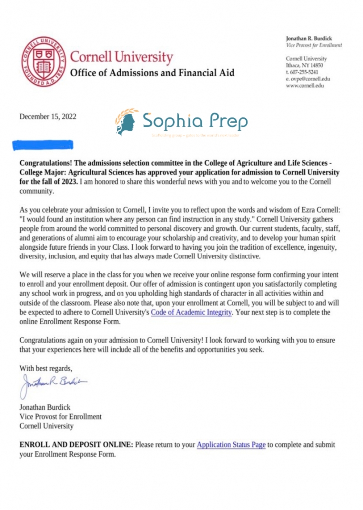 Cornell Acceptance Letter